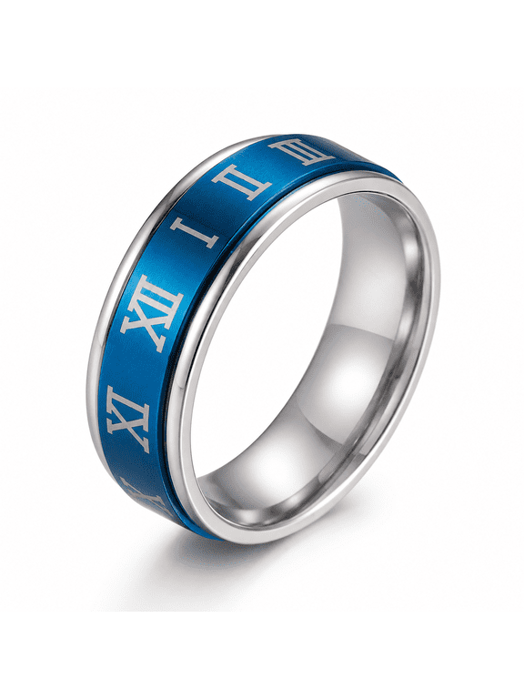 Men's Roman Numeral Spinner Ring, Stainless Steel 8mm Rotating Band with Contrasting Number Details, 6g Substantial Feel, Sizes 7-11, for Date Nights, Weekends and Gift for Him