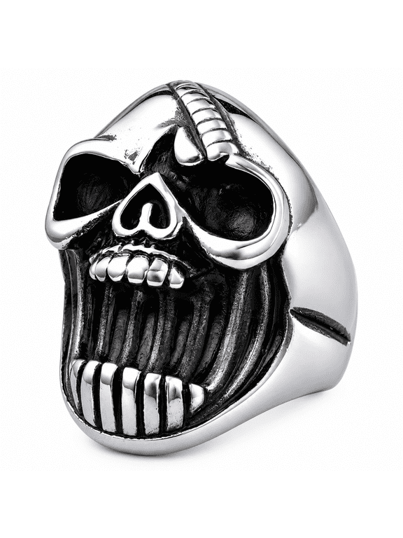 Men’s Screaming Skull Ring, Stainless Steel Gothic Biker Statement Ring, US Sizes 7-16, Gift for Him
