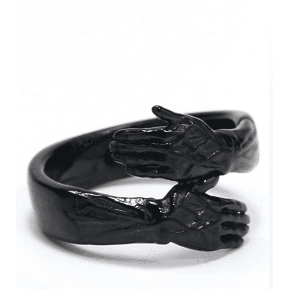 Cellular Technology Layout SADELU Men’s Sculpted Hands Ring, Stainless Steel Two-Hand Statement ...