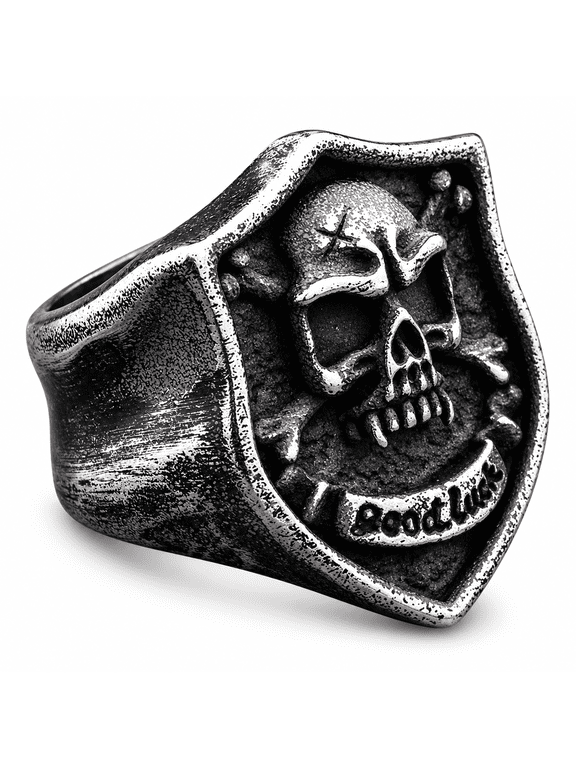 Men’s Skull Shield Ring, Stainless Steel Gothic Biker Ring, US Sizes 7–13, Birthday Gift for Him