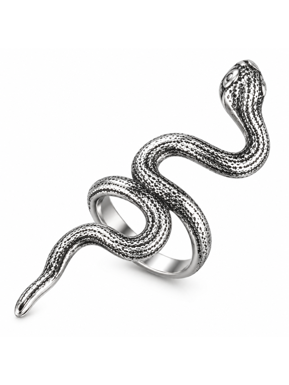Men’s Snake Ring, Stainless Steel Serpent Wrap Statement Ring, Detailed Scale Texture, Gothic Rock Style, US Sizes 7–12, Gift for Him