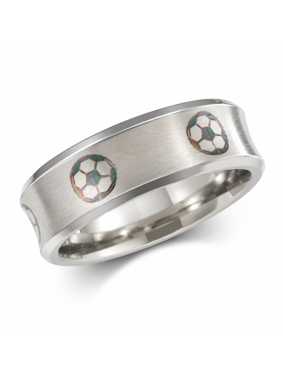 Men's Soccer Ball Ring, Stainless Steel Sports Wide Band Ring US Sizes 6-13 for Casual Wear and Gift for Him