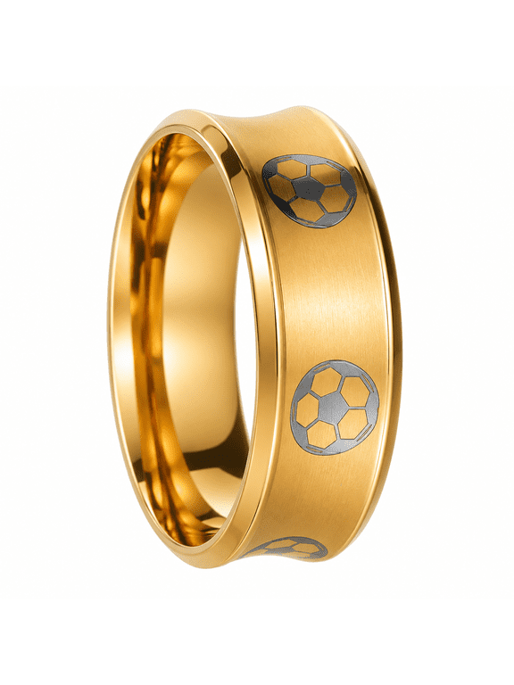 Men's Soccer Ball Ring, Stainless Steel Sports Wide Band Ring US Sizes 6-13 for Casual Wear and Gift for Him
