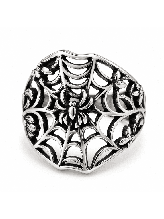 Men's Spider Web Ring, Stainless Steel Gothic Wide Openwork Band, Sizes 7-13, Birthday Gift for Him
