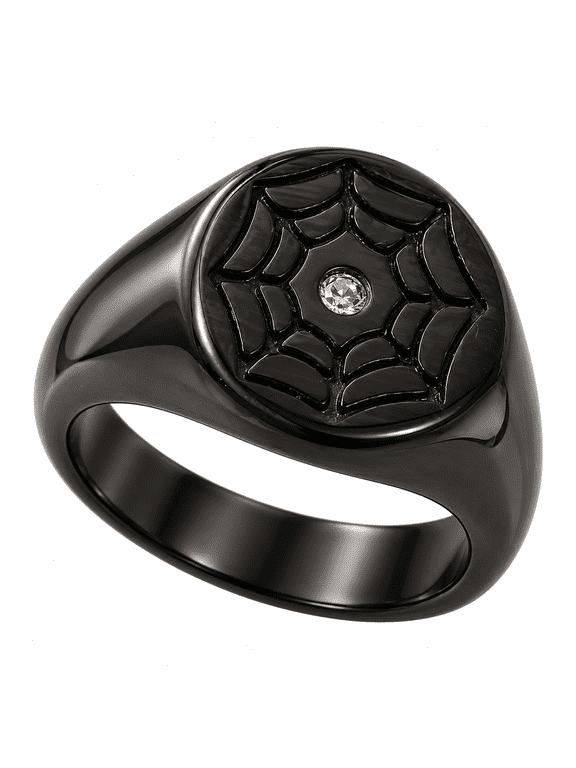 Men's Spider Web Signet Ring, Stainless Steel Gothic, 15mm Face, US Sizes 7-12, Gift for Him