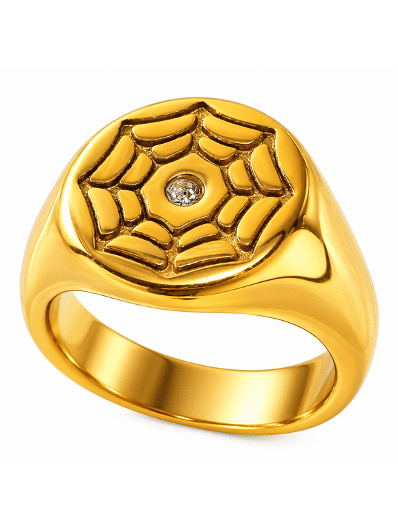 Men's Spider Web Signet Ring, Stainless Steel Gothic, 15mm Face, US Sizes 7-12, Gift for Him