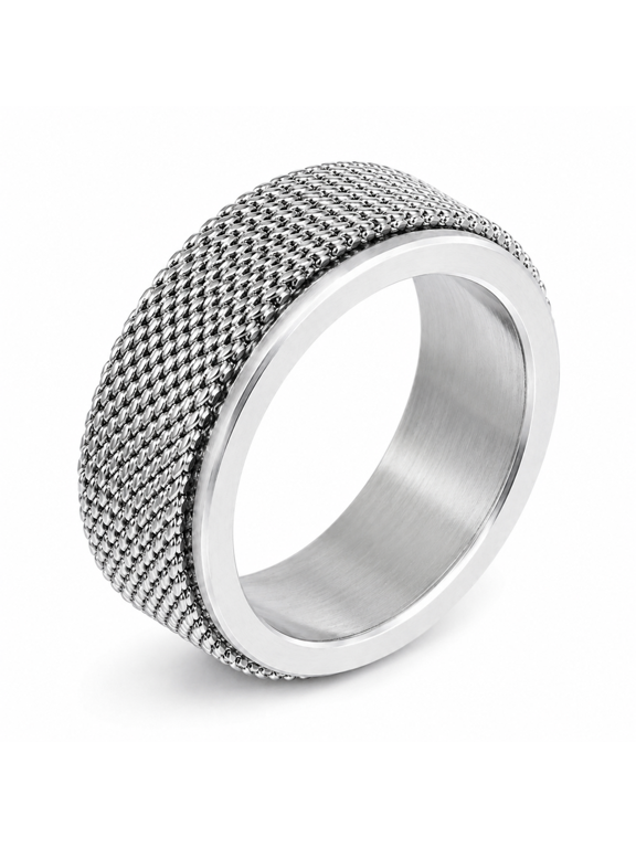 Men's Spinner Ring, Stainless Steel Textured Rotating Band, Biker Rock Statement Style, US Sizes 7-12, Birthday Gift for Him