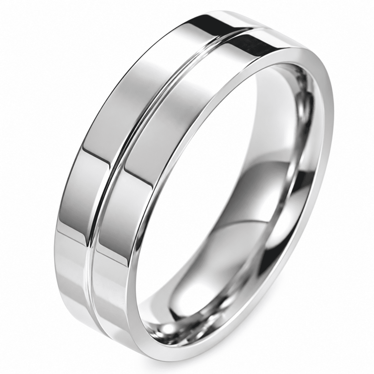 SADELU Men’s Stainless Steel Grooved Band Ring, Clean Polished Style ...