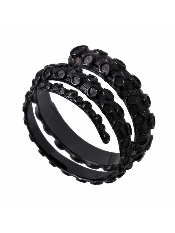 Men's Tentacle Ring, Stainless Steel Gothic Statement Ring with Raised Suction-Cup Texture, Coiled Profile, US Sizes 6–13 for Concert and Halloween Styling, Gift for Him