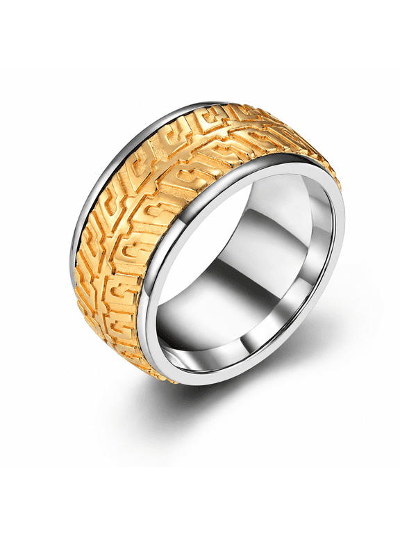 Men’s Tire Tread Spinner Ring Stainless Steel Wide Band Statement Ring With Rotating Outer Band Design, US Sizes 7-12, Automotive Inspired Style And Gift For Him