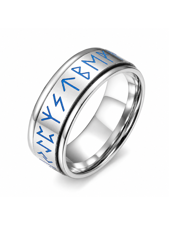 Men's Viking Rune Spinner Ring, Stainless Steel Glow in the Dark Rotating Band, US Sizes 7-12, Norse Symbol Detail, Fidget Style, Casual Wear, Birthday Gift, Graduation Gift