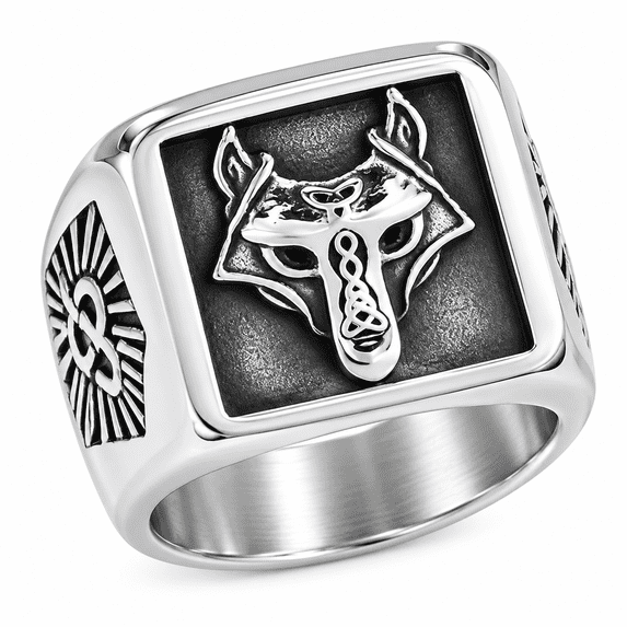 SADELU Men’s Wolf Head Ring, Stainless Steel Celtic Knot Statement Ring ...