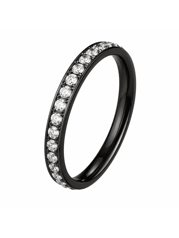 Women’s 3mm Clear Accent Band Ring, Stainless Steel Slim Ring, US Sizes 5–10, Minimalist Style Gift for Her