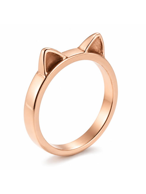 Women’s Cat Ear Ring, Stainless Steel Minimalist Pointed Ear Silhouette, Sizes 5-10, Gift for Her