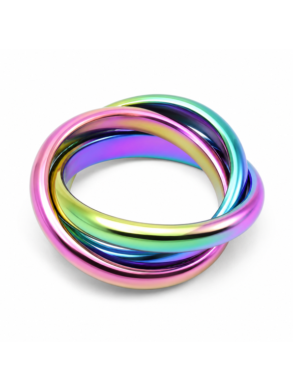 Women’s Triple Interlocking Stainless Steel Band Ring, US Sizes 5-12, Casual Style Gift for Her