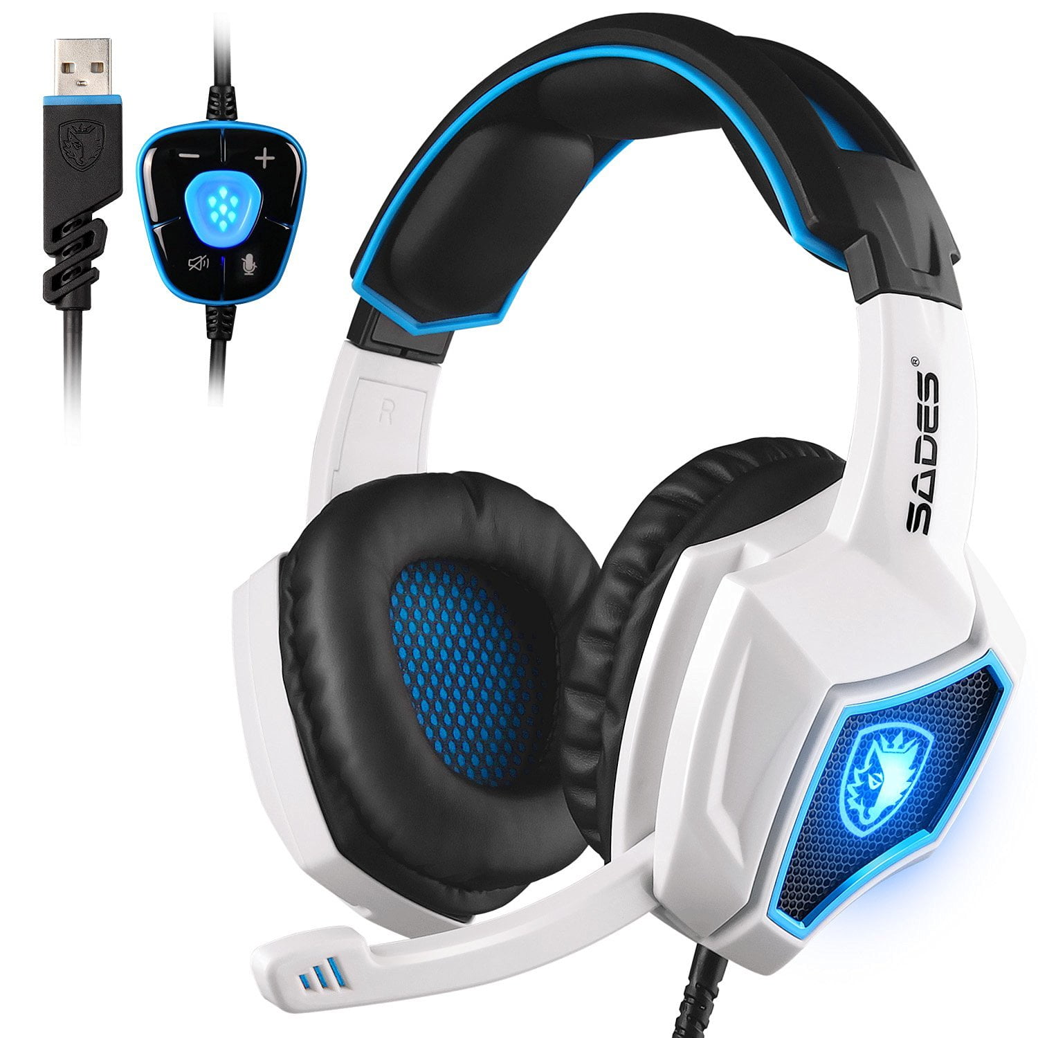 PC Gamers with Gaming Volume Stereo 7.1 Sound MIC Noise Isolating For Wolf Spirit Control USB Over-the-Ear SADES Headset Surround