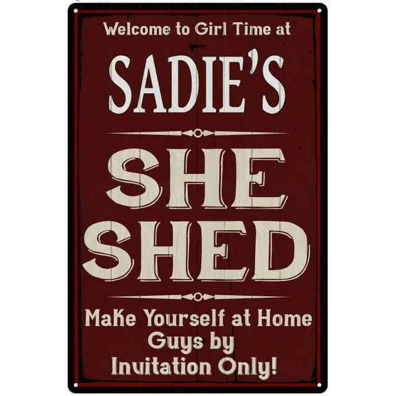 SADIE'S She Shed Red Sign Lady Cave 8 x 12 High Gloss Metal 208120088402