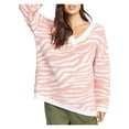 thumbnail image 1 of SADIE&SAGE Womens Pink Textured Ribbed Printed Long Sleeve V Neck Sweater L, 1 of 3