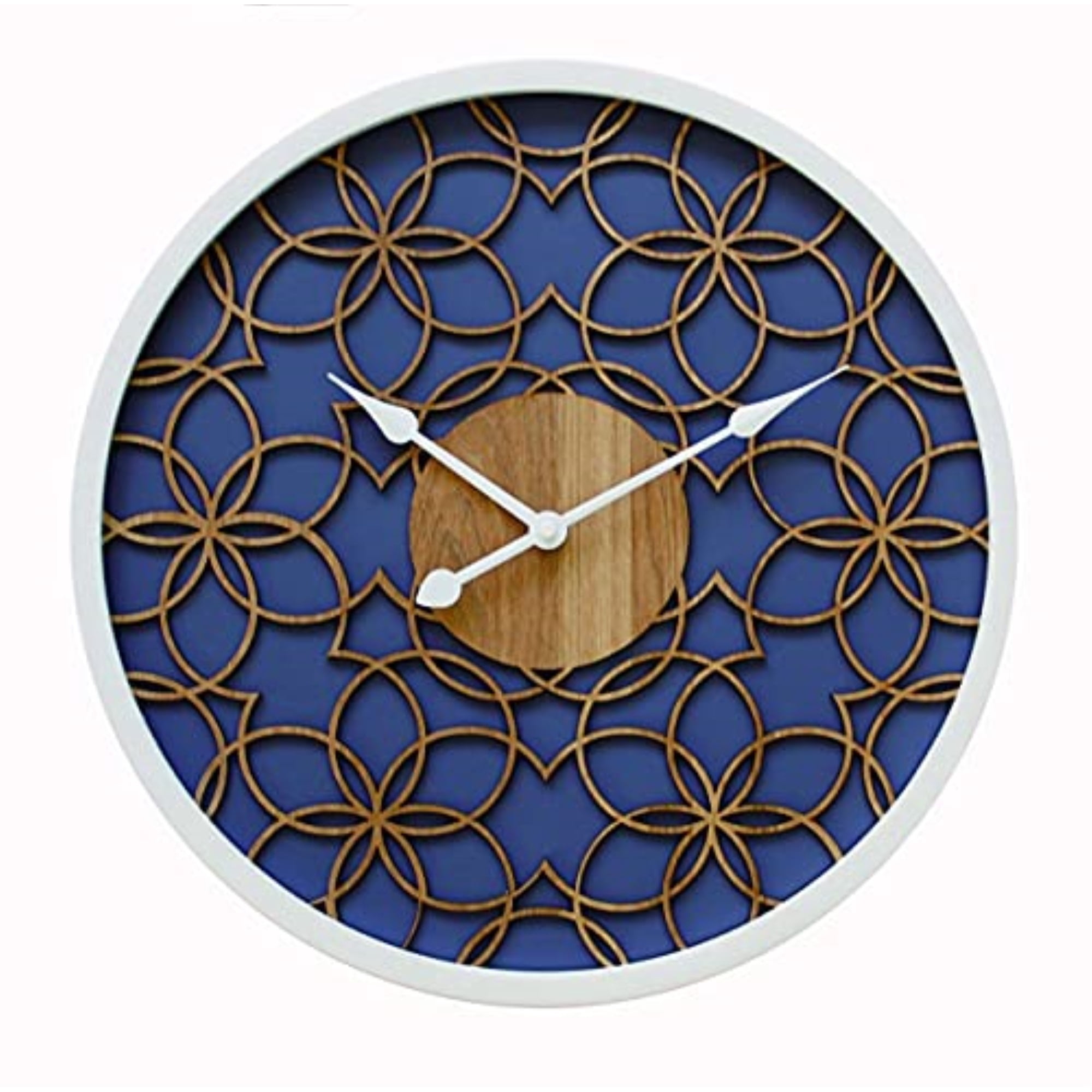 SADIE, Wood wall clock in a natural tone with blue background. 3D wood ...