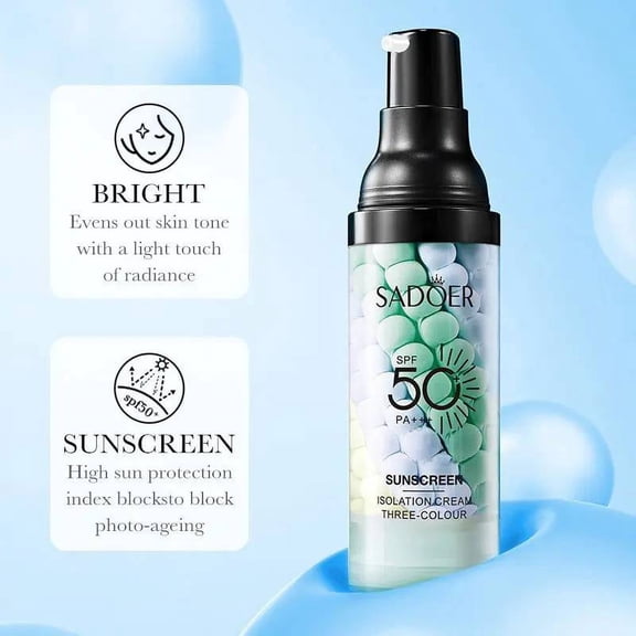 SADOER Private Label Three Color Sunscreen Isolation Cream Foundation Long Lasting Whitening Waterproof Pre Makeup Base 1.5oz - Light Blue