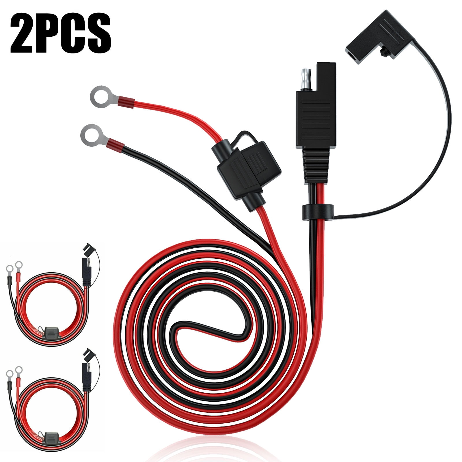 SAE Battery Cable Extension Wire, Lingsida 2pcs 1.4m SAE Quick Disconnect Extension Cable, SAE Ring Lug Cable Connector Fit for Battery Solar Panel Automotive Car Motorcycle Tractor Riding Mower RV