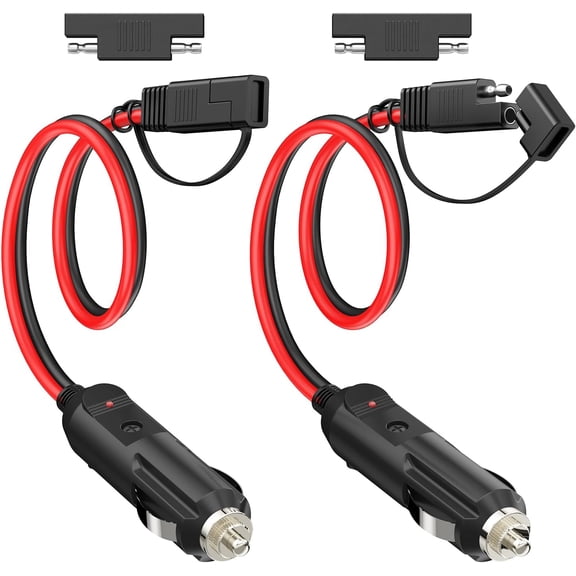 SAE Cigarette Lighter Charger Cable,12AWG 15A 12V Cigarette Lighter Male Plug to Waterproof SAE Quick Release Adapter Extension Charging Cable with LED Light and Reverse Polarity Adapter for car 1FT