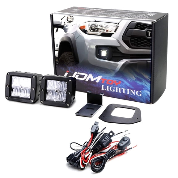SAE Compliant LED Fog Light Kit For 2016-2023 Toyota Tacoma, Includes (2) 20W High Power LED Pods, Fog Location Panel Covers, Mounting Brackets & Wiring/Adapter Harnesses