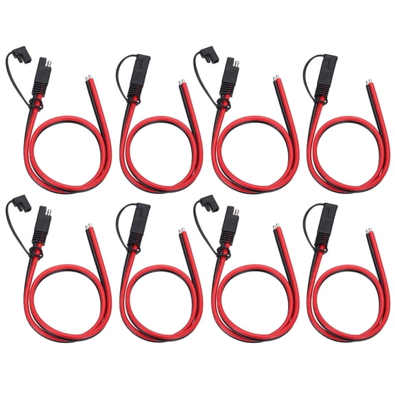 SAE Connector, 1FT 16 AWG SAE Extension Cable with Cover, 2 Pin Single Plug Quick Connector to Tinned Bare End 300V for Solar Panel Cars Motorcycles Boat, Pack of 8