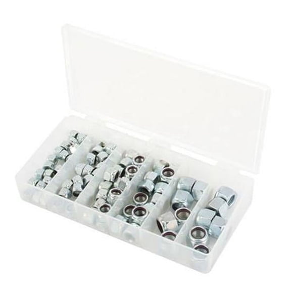 Speedway Motors SAE Fine Thread Full Locknut Assortment Kit, All-Metal Self-Locking Hex Nuts for Automotive, Racing, and Mechanical Hardware Fasteners, Multi-Size SAE Lock Nut Set
