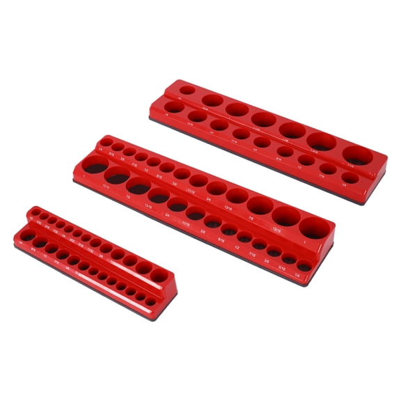 SAE Magnetic Socket Organizer 3 Piece Set - Socket Holders for Toolboxes, 1/4", 3/8", 1/2" Drive - Black Tool Organizer