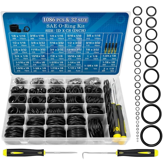 SAE O Ring Kit Nitrile Rubber O-Rings Assortment with ORing Pick for Hydraulic Automotive Plumbing Faucet Seal Repair