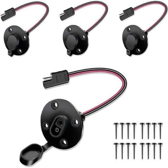 SAE Power Socket Sidewall Port Connector 12awg Cable, Quick Connector Solar Panel Wire 4 Pack with 16 Screws, Fit Flush-Mount Connector Solar Generator Battery Charger, Black & Red