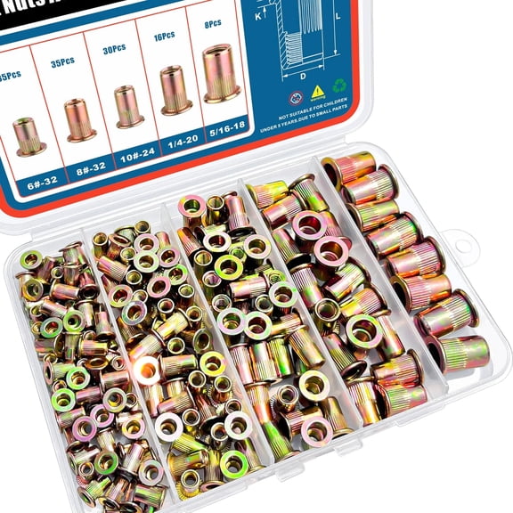 SAE UNC Rivet Nut Assortment Kit, Zinc Plated Carbon Steel Rivnut Threaded Inserts Assortment Set Nutserts