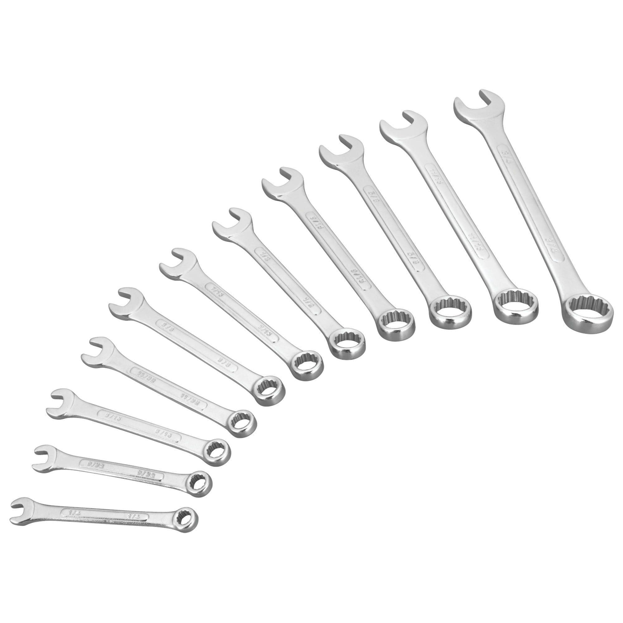 Performance Tool W1042 11 Pc. SAE Wrench Set - Nickel Chrome-Plated, Carbon Steel, Storage Rack