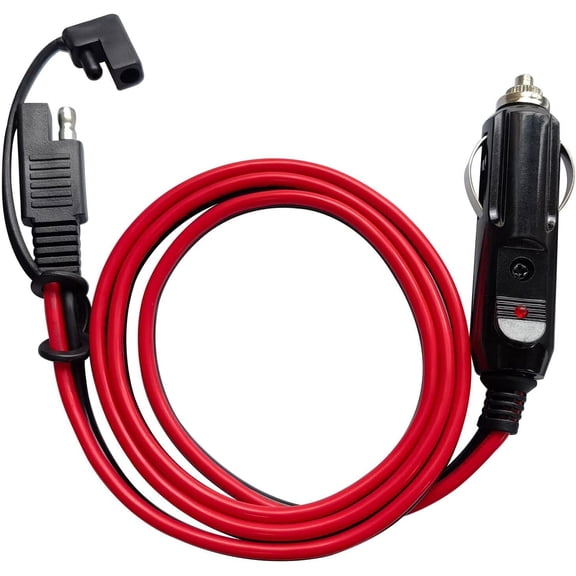 SAE to Cigarette Lighter Plug 14AWG 12V Cigarette Lighter Plug to Waterproof SAE Quick Release Adapter Extension Cable with Fuse and LED - 3.3ft / 1m