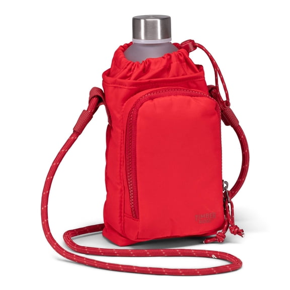 Timber Ridge SAELO™ 2L Water Bottle Holder Sling Bag, Crossbody Carrier with Zipper Pocket & Card Holders, Red Rock
