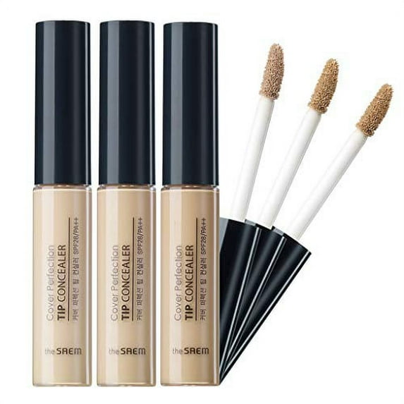 THE SAEM Cover Perfection Tip Concealer 3 Color Set, Liquid Multi-Use Concealer, Full Coverage Makeup for Acne Dark Spots Dark Circles Hyperpigmentation and Blemishes, 0.2 fl.oz. (#1, 1.5, 2)