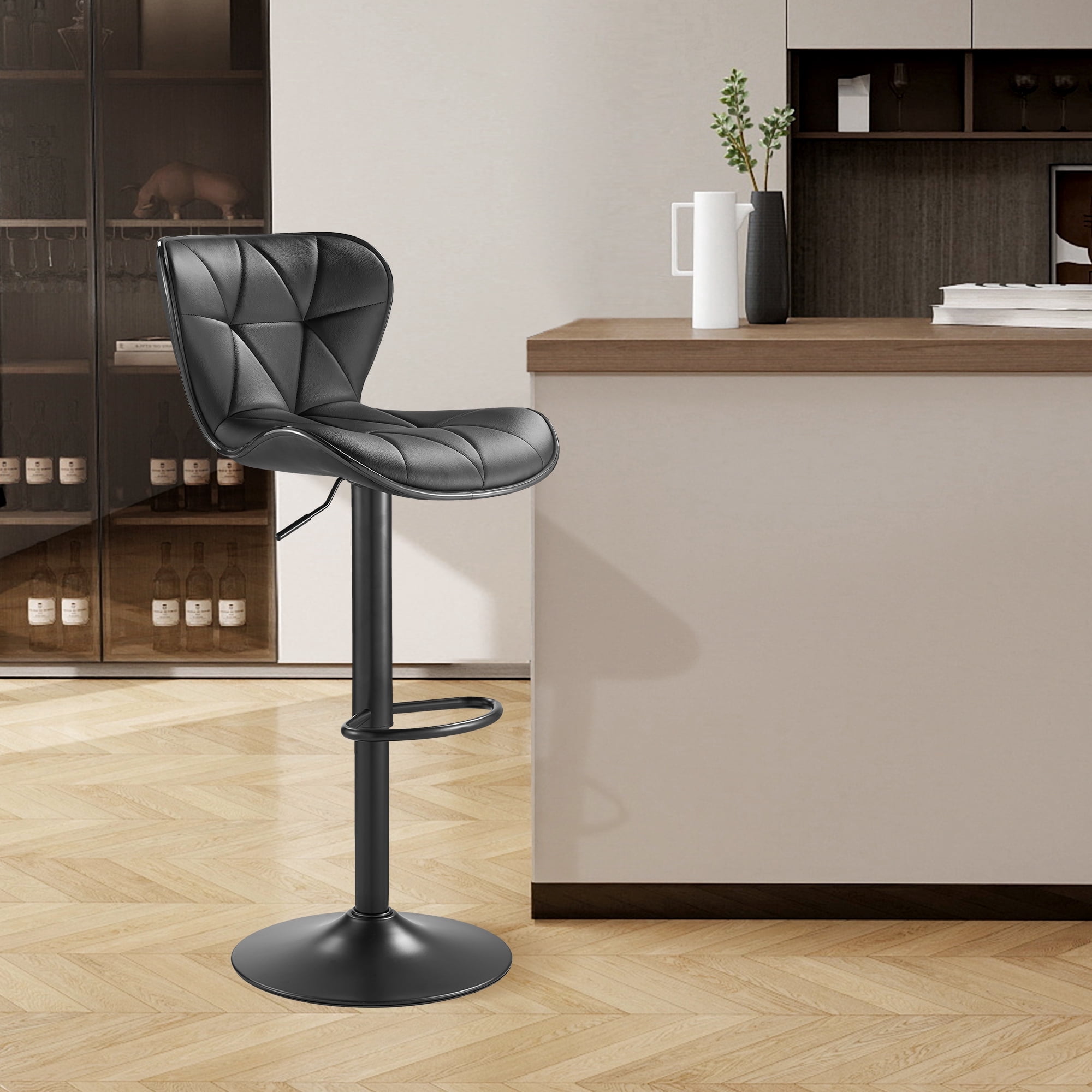 SAETSFEG Bar Stools, Adjustable Swivel Bar Stool with Backrest, Modern Counter Height Island Chairs for Kitchen Island, Dining Room, Black