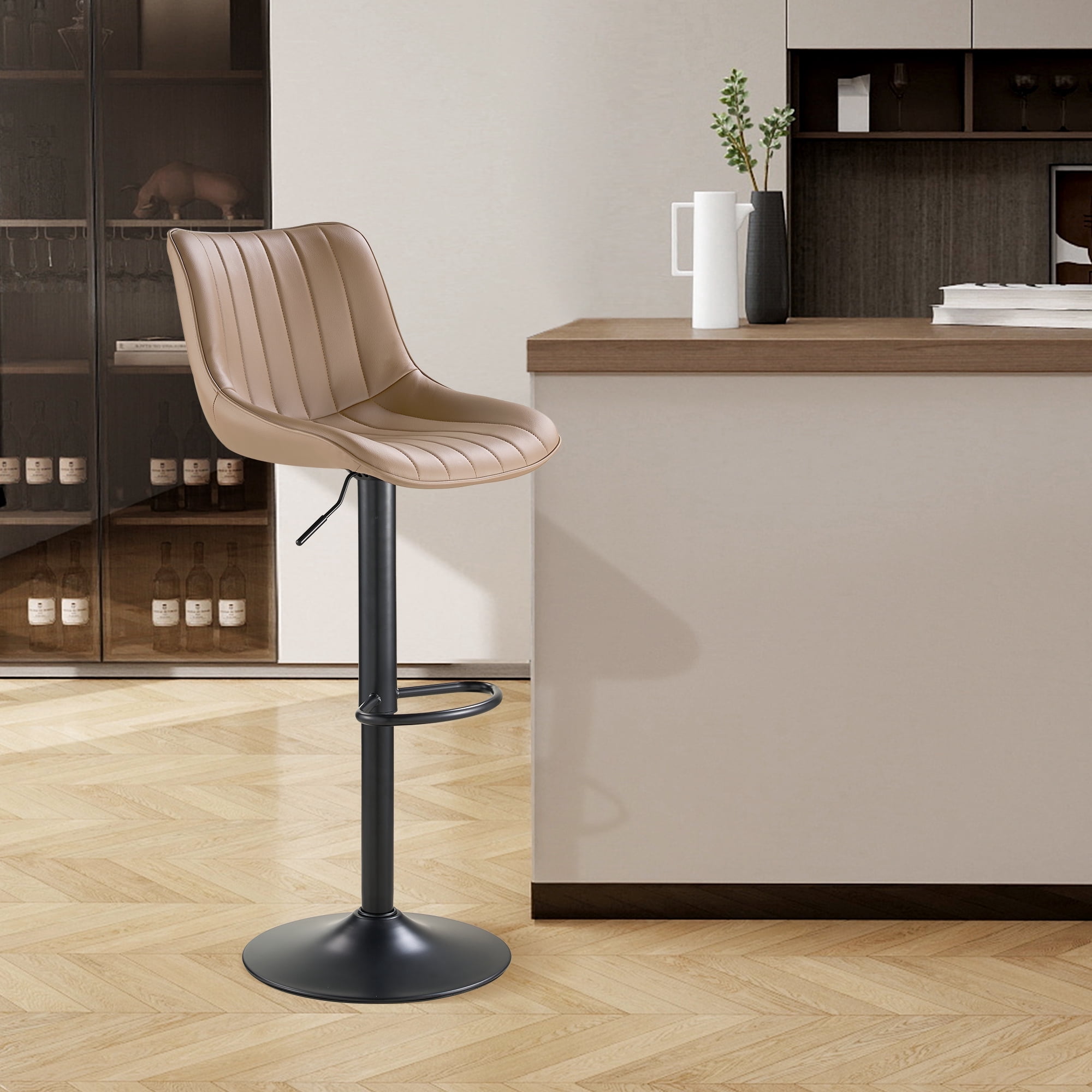 SAETSFEG Bar Stools, Adjustable Swivel Counter Height Bar Stool with Footrest, Modern PU Leather Bar Chairs for Kitchen Island, Dining Room, Oatmeal