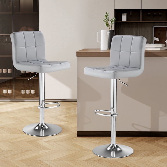 SAETSFEG Bar Stools Set of 2, Thickened Seat Cushion Adjustable Swivel Bar Stool with Backrest, Counter Height PU Leather Bar Chairs for Kitchen Island, Dining Room, Lightgrey