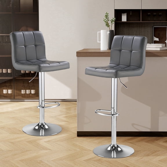 SAETSFEG Bar Stools Set of 2, Thickened Seat Cushion Adjustable Swivel Bar Stool with Backrest, Counter Height PU Leather Bar Chairs for Kitchen Island, Dining Room, Darkgrey