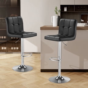 SAETSFEG Bar Stools Set of 2, Thickened Seat Cushion Adjustable Swivel Bar Stool with Backrest, Counter Height PU Leather Bar Chairs for Kitchen Island, Dining Room, Black-A
