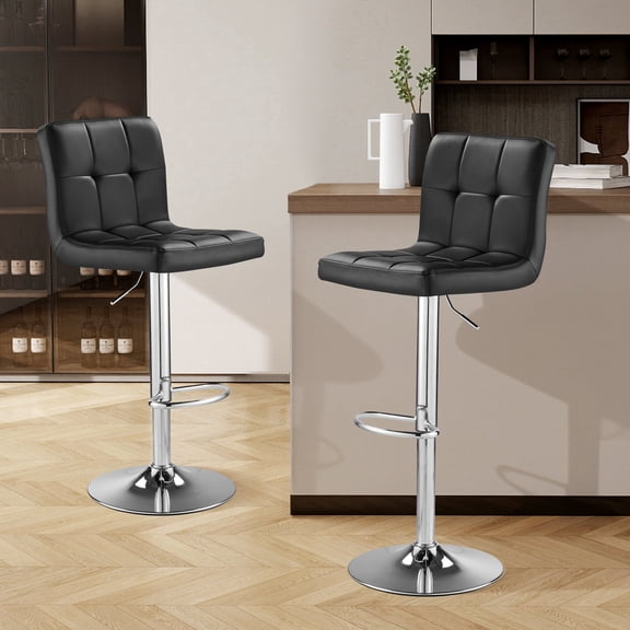 SAETSFEG Bar Stools Set of 2, Thickened Seat Cushion Adjustable Swivel Bar Stool with Backrest, Counter Height PU Leather Bar Chairs for Kitchen Island, Dining Room, Black-A