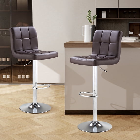 SAETSFEG Bar Stools Set of 2, Thickened Seat Cushion Adjustable Swivel Bar Stool with Backrest, Counter Height PU Leather Bar Chairs for Kitchen Island, Dining Room, Darkbrown