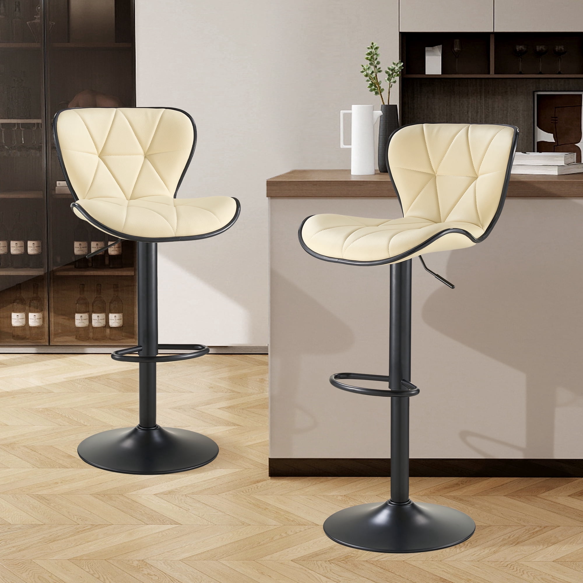 SAETSFEG Bar Stools Set of 2, Adjustable Swivel Bar Stool with Backrest, Modern Counter Height Island Chairs for Kitchen Island, Dining Room, Beige