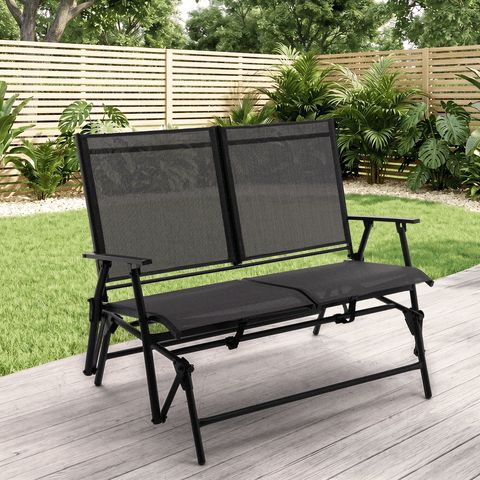 SAETSFEG Installation-free Glider Bench, 2-Person Outdoor Patio Rocker, Foldable Swing Loveseat for Porch, Backyard, Garden, Black