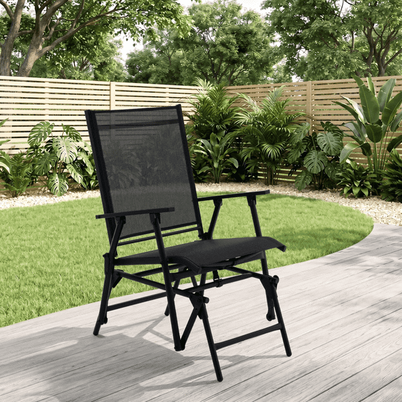 SAETSFEG Installation-free Glider Chair, Outdoor Patio Rocker, Foldable Swing for Porch, Backyard, Garden, Black
