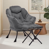 SAETSFEG Lazy Chair with Ottoman, Comfy Accent Lounge Chair with Side Pocket, Modern Reading Armchair with Footrest, Upholstered Sofa Chair for Small Spaces, Bedroom, Living Room, Dorm, Darkgrey