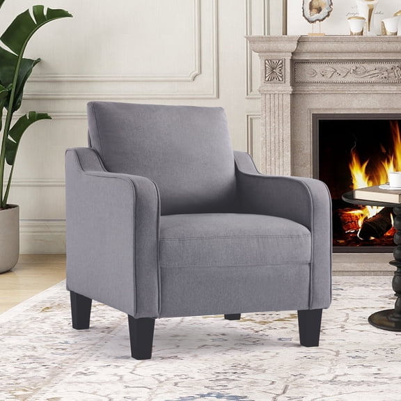 SAETSFEG Mid-Century Accent Chairs, Linen Modern Upholstered Living Room Chair, Comfy Reading Armchair with Scooped Arm and Wide Seat, Compact Single Sofa Chair for Bedroom Office, Darkgrey 1PC