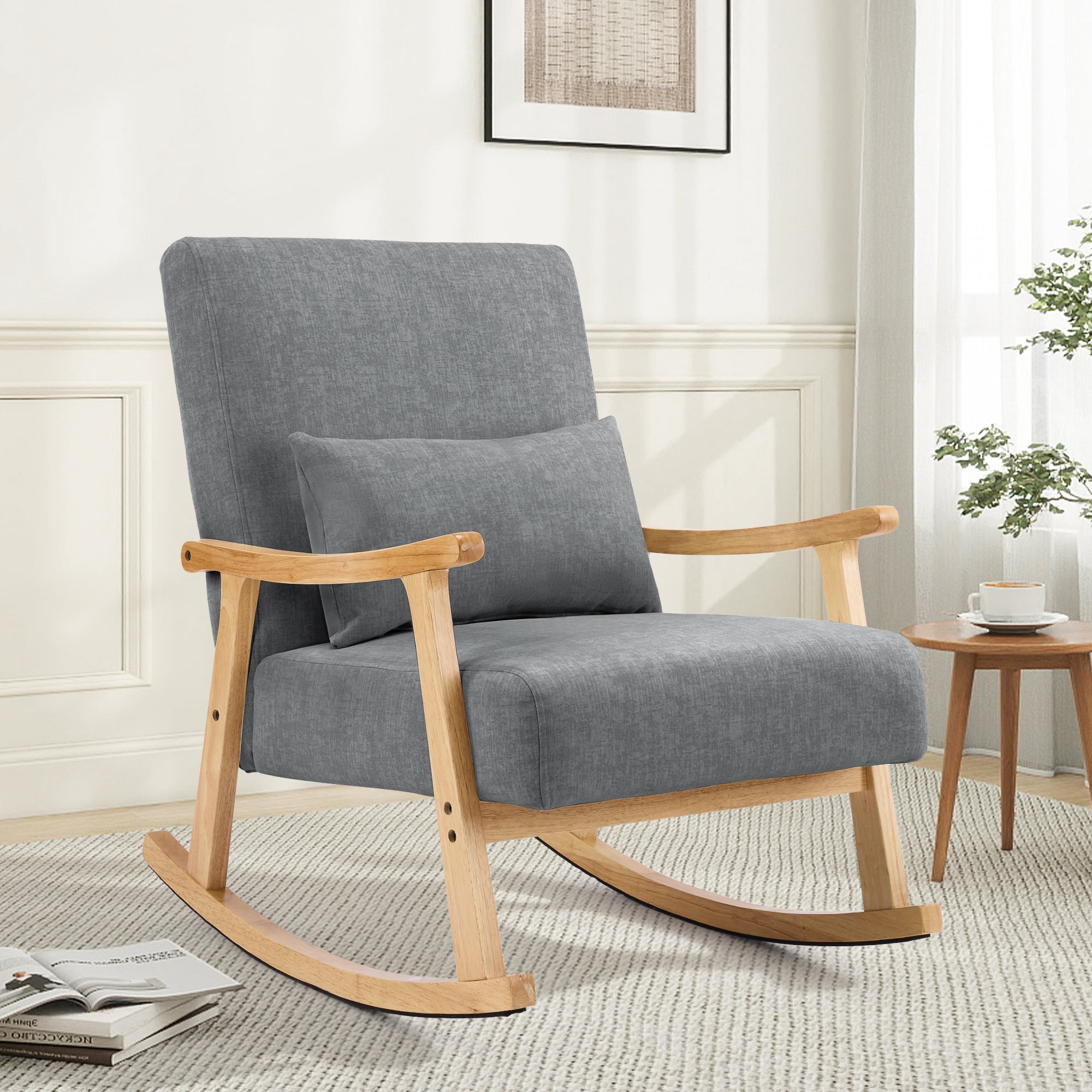 Smooth Rocker Chair SAETSFEG Rocking Chair Modern Upholstered Glider Rocker Chairs with ...